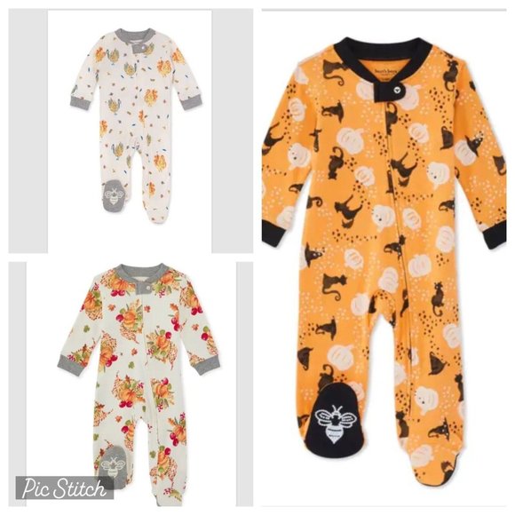 NWT Burt's Bees 3 Piece Halloween & Fall Sleep/Play Footie Set - 3-6M